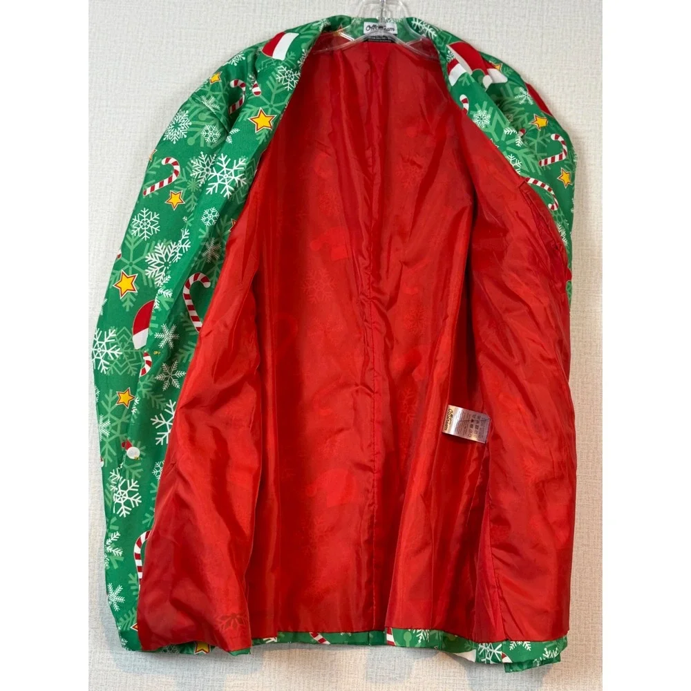 OffStream Mens Green Christmas Blazer Suit Jacket 2XL Holiday Ugly Xmas Sweater